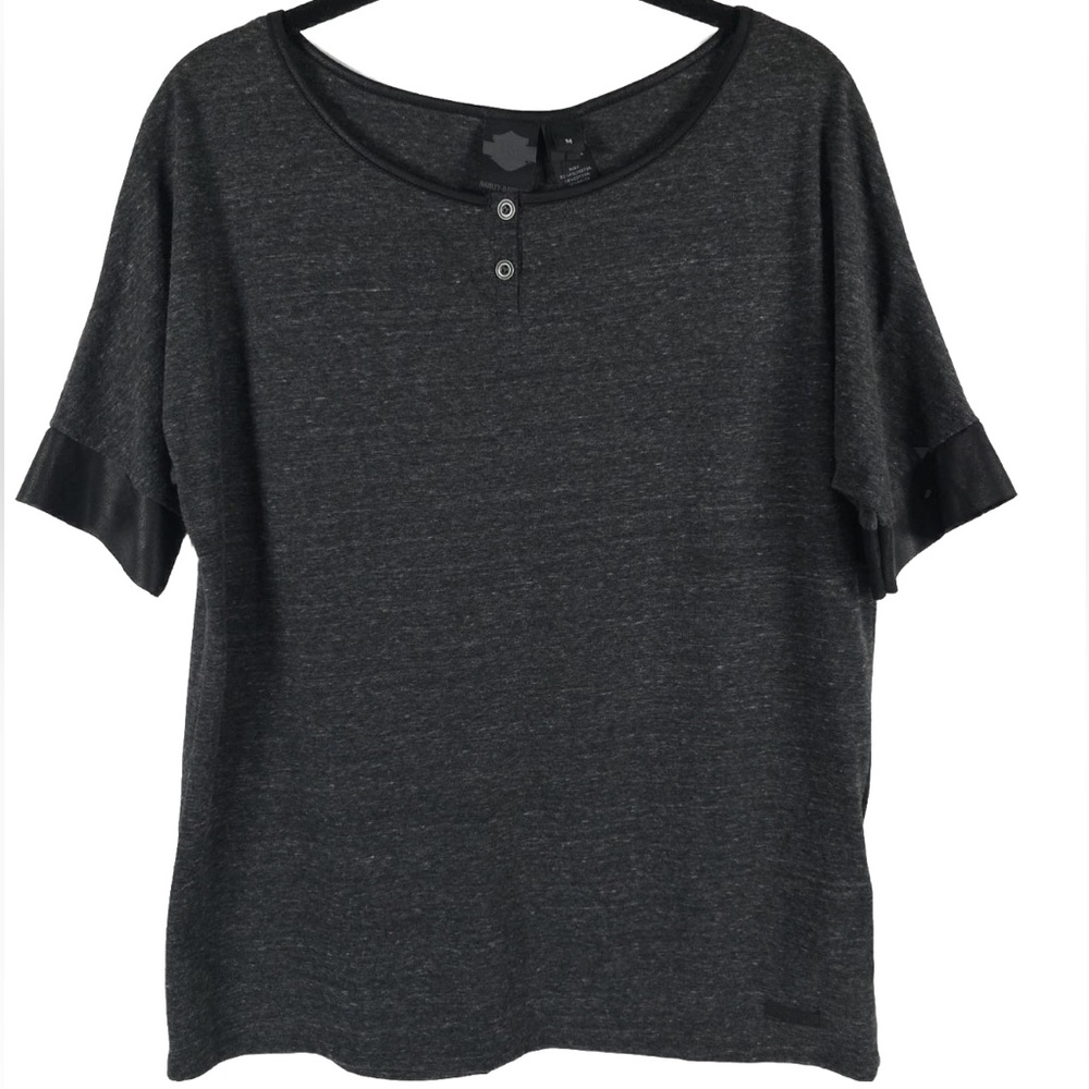 NWT‎ HARLEY-DAVIDSON USA🇺🇸Made Faux Leather Accent Short Sleeve Top MEDIUM